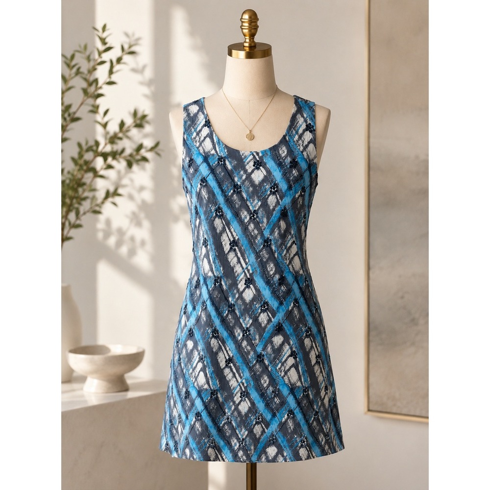 Vintage Esprit Mini Dress M Blue Gray Abstract Floral Whimsigoth 90s Y2K Rare